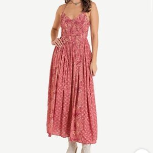 Rock & Roll Denim Floral Pink Maxi Dress